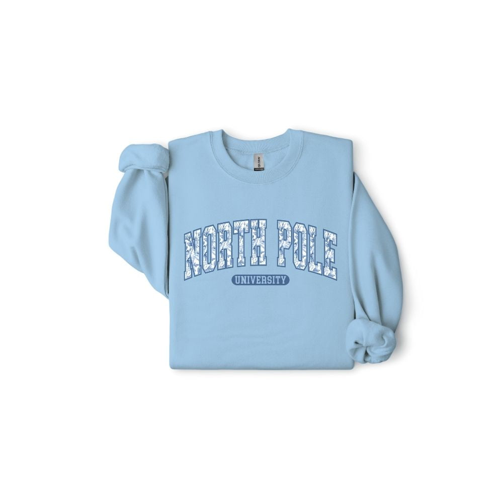 North Pole University Sweatshirt- Blue Floral