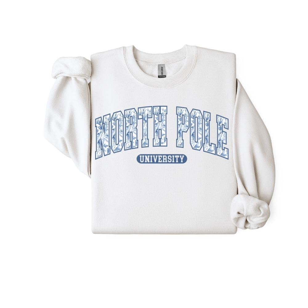North Pole University Sweatshirt- Blue Floral