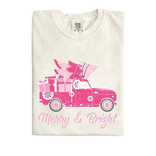 Pink Truck Merry Christmas Tee
