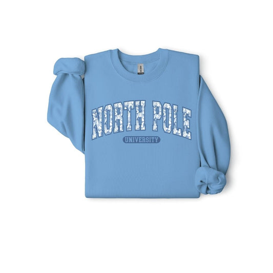 North Pole University Sweatshirt- Blue Floral