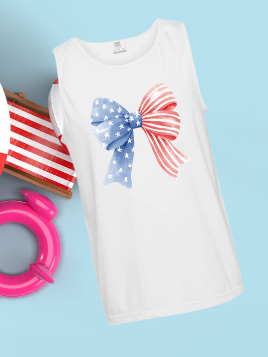 Preppy patriotic bow tank