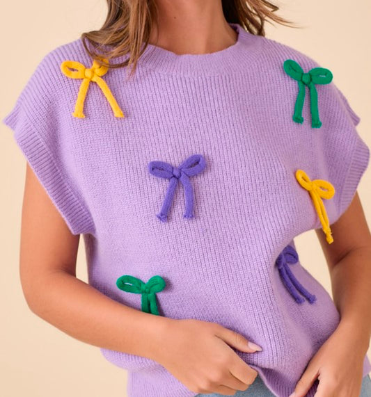 Mardi Gras Bow Knit Top