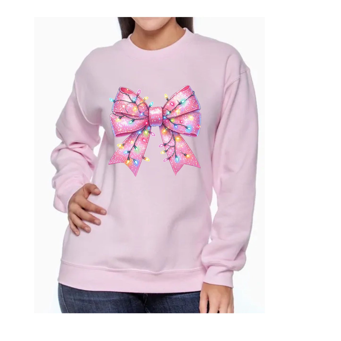 Pink bow with Christmas lights Sweatshirt