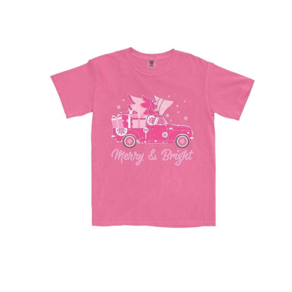 Pink Truck Merry Christmas Tee
