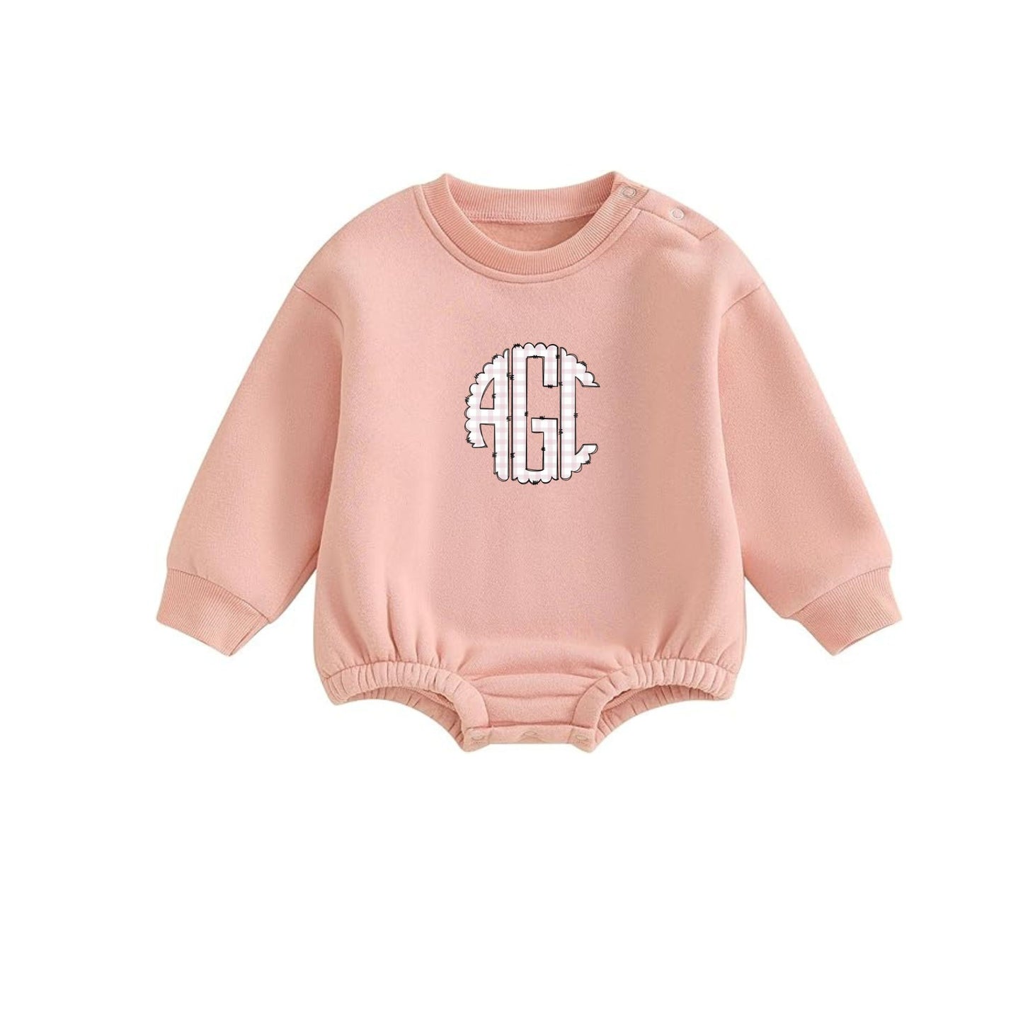 Girls Pink and white plaid initial bubble