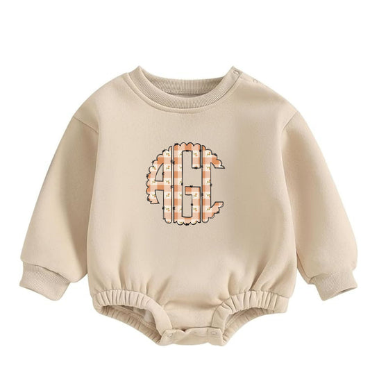 Girls Fall Plaid initial sweatshirt bubble